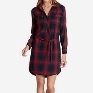 Eddie Bauer Red Black Plaid Check Flannel Shirt Dress Tunic  Women’s Size 6